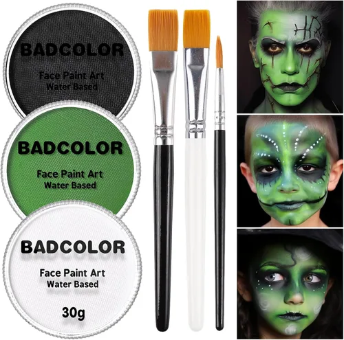 Miniatura 13 de Pintura corporal y facial negra y blanca de payaso con 3 pinceles de pintura, paleta de maquillaje SFX a base de agua para niños y adultos, pintura