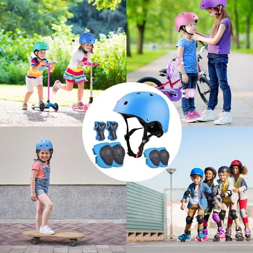 Miniatura 7 de Juego de casco de bicicleta ajustable para niños, chicos, chicas y adolescentes de 3 a 8 años de edad, incluye protectores de codo, rodilla