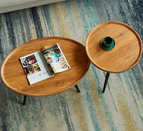 Miniatura 4 de Mesa de centro de madera rústica, mesa de centro ovalada de nogal, mesa de centro moderna para sofá, mesa auxiliar para sala de estar, hogar