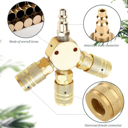 Miniatura 3 de Pacify Colector de aire de 3 vías Acero 1/4 '' Divisor de manguera de aire universal Compresor de aire Accesorios de conexión rápida Divisor