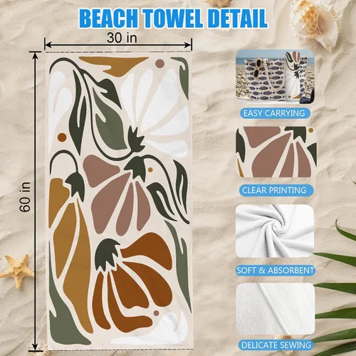 Miniatura 7 de Toalla de playa abstracta bohemia floral, toallas de playa vintage bohemias, regalos para mujeres, hombres y adultos, toallas de baño retro bohemias