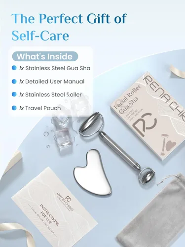 Miniatura 6 de Rena Chris Gua Sha y juego de rodillos faciales: rodillo de acero inoxidable antirotura para un uso duradero, esculpir la mandíbula y reducir