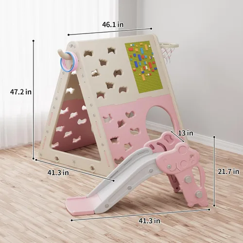 Miniatura 7 de UNICOO Juego de pirámide de escalada multifuncional 7 en 1 con tobogán, juego de escalada y deslizamiento para niños para el hogar, guardería Rosa