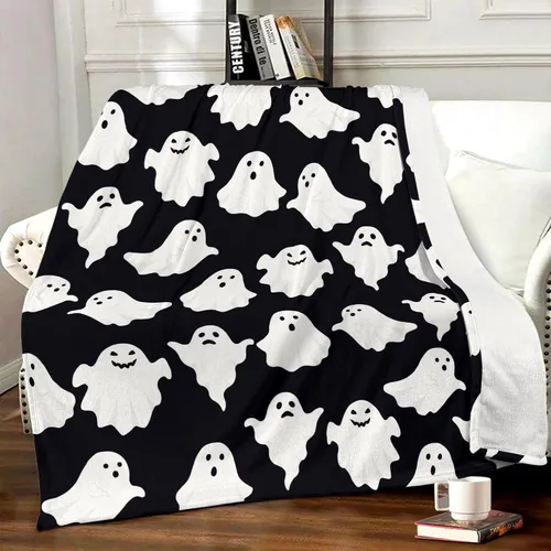 Miniatura 7 de Manta de fantasma de Halloween, linda y divertida, manta de franela suave y acogedora para sofá, cama, sofá, Halloween, espeluznante decoración