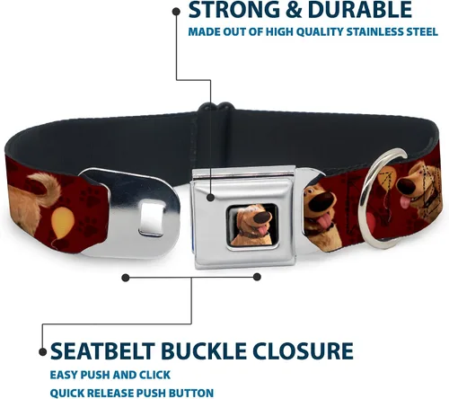 Miniatura 4 de Buckle-Down Collar de perro con hebilla para cinturón de seguridad, 4 posturas, globos, estampado de huellas rojas, 1 pulgada de ancho, se adapta a