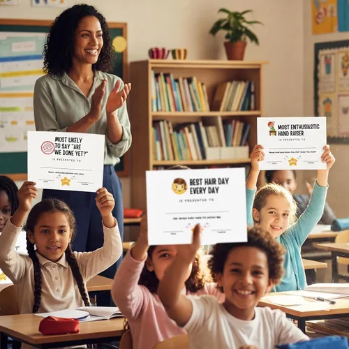 Miniatura 6 de Motipuns 48 piezas de premios para estudiantes juguetones certificados de fin de año escolar elogiar premio de reconocimiento Certificado de logro