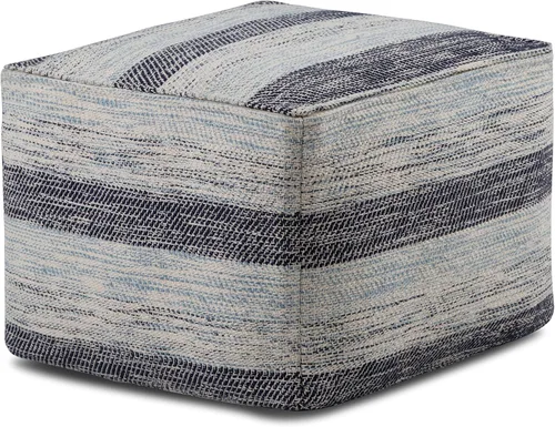 Miniatura 14 de SIMPLIHOME Macie Boho - Puf cuadrado tejido para exteriores/interiores en poliéster PET reciclado gris y blanco para sala de estar, dormitorio