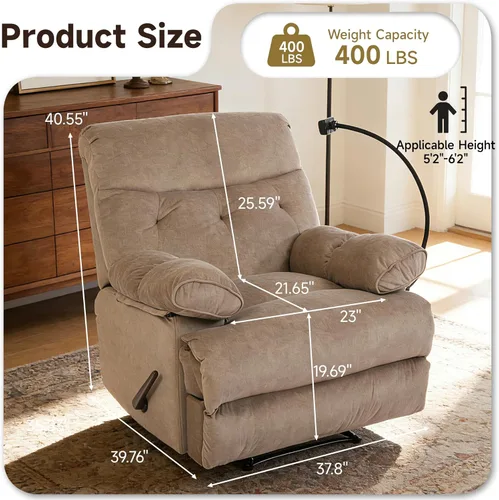 Miniatura 2 de Sillas reclinables de gran tamaño, silla reclinable manual Big Mans para adultos, 400 libras, reclinables grandes, extra anchas, sofá reclinable
