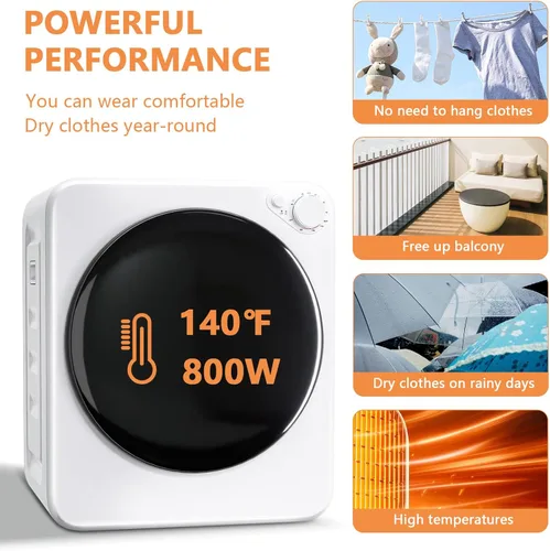 Miniatura 5 de DOGHLY Secadora de ropa eléctrica portátil de 120 V, secadora de ropa compacta de 800 W, fácil control, 1.6 pies cúbicos de carga frontal de acero