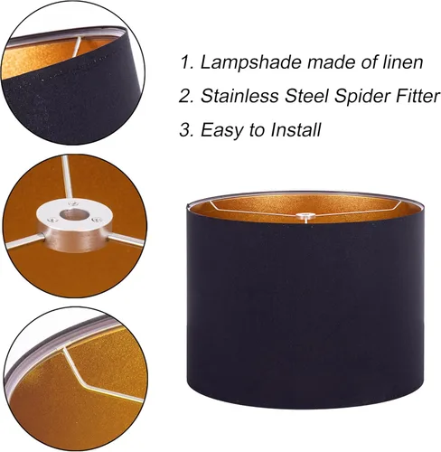 Miniatura 6 de Wellmet Pantalla de 13 x 13 x 10 pulgadas, requiere montaje para lámpara de mesa, lámpara de noche, lámpara de pie, pantalla de tambor de tela, Gris