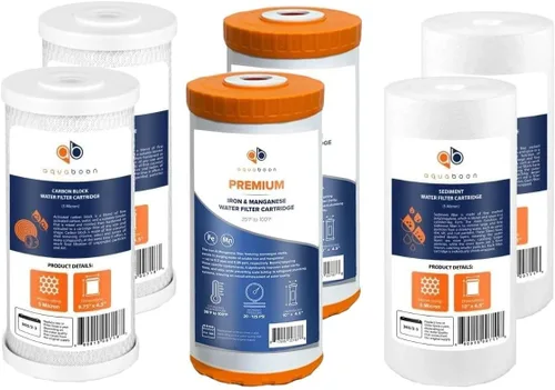 Miniatura 14 de Aquaboon Cartrige de reducción de cloro de 5 micrones, 10 x 4.5 de carbono, y 2 filtros de agua de reducción de sedimentos, repuesto para filtro