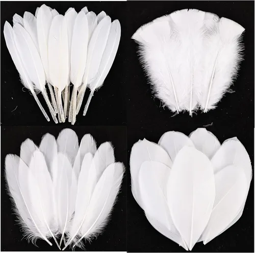 Miniatura 10 de THARAHT 24 plumas naturales manchadas de 4 estilos de plumas de ave de Guinea de 6 a 8 pulgadas a granel para manualidades, ropa, joyería