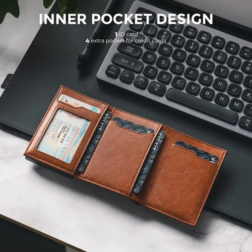 Miniatura 32 de VULKIT Cartera con tarjetero para hombre, con cierre magnético, bloqueo RFID, billetera de cuero triple, marino, Moderno