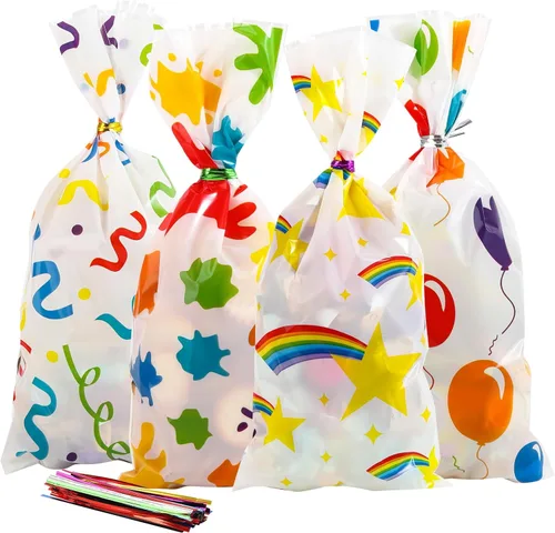 Miniatura 18 de 100 bolsas de celofán, bolsas de celofán transparente de 4 x 6 pulgadas, 100 lazos dorados, para galletas, chocolate, panadería, recuerdos