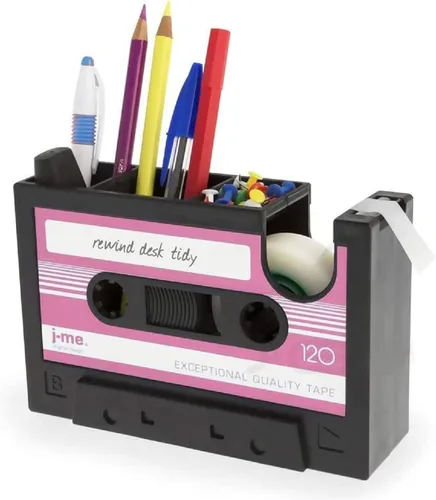 Miniatura 4 de Soporte de lápiz de cinta creativa, Dispensador de cinta de casete retro, Contenedor ordenado de escritorio de papelería, Organizador de suministros