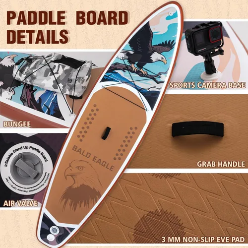 Miniatura 4 de FEATH-R-LITE Tabla de remo inflable para adultos SUP con bomba de accesorios premium, pala ajustable, correa, tres aletas, mochila