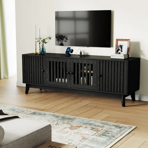 Miniatura 8 de GarveeHome Soporte de TV moderno de mediados de siglo, soporte de TV de 63 pulgadas para sala de estar con salida de energía y estantes ajustables