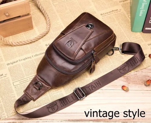 Miniatura 5 de BULLCAPTAIN Mochila cruzada de cuero genuino para hombre, mochila de senderismo al aire libre, bolsa de pecho de viaje