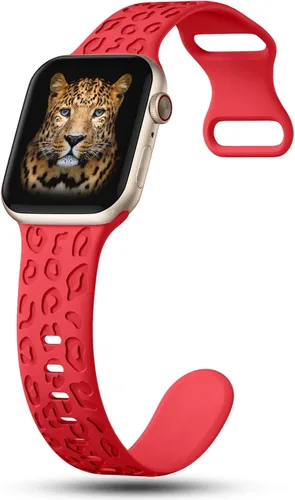 Miniatura 3 de CreateGreat Bandas Grabadas Compatibles con Apple Watch de 40mm 41mm 38mm 42mm 44mm 45mm 46mm 49mm, Correa de Silicona Suave con Patrón de Leopardo