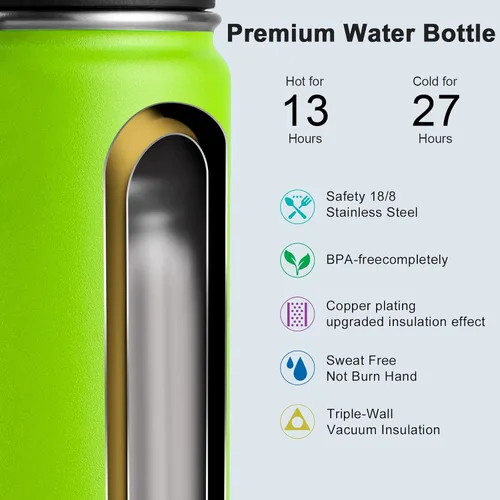 Miniatura 5 de Koodee Paquete de 2 botellas de agua, de 12 onzas, acero inoxidable, con aislamiento al vacío, con tapa de boquilla a prueba de fugas, color verde