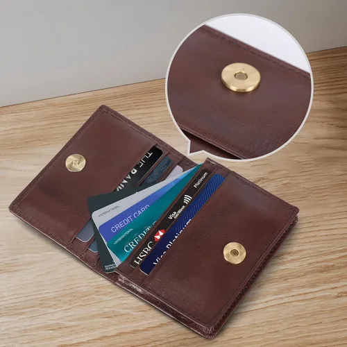 Miniatura 8 de Bolsillo frontal con bloqueo RFID, minimalista, delgado, de cuero, plegable, para tarjeta de crédito, con ventana de identificación