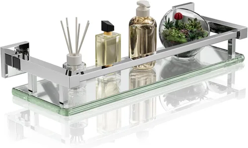 Miniatura 17 de Alise Estantes de baño, estante de vidrio dorado para baño, estantes flotantes modernos, 20 pulgadas Dorado y Negro