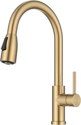Miniatura 13 de Kraus Coda - Grifo de cocina de estilo comercial de una sola manija con 2 funciones, extraíble en latón cepillado sin manchas, KPF-1617BB
