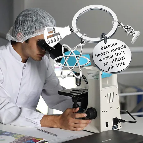 Miniatura 5 de Llavero de química biológica, microscopio átomo, química, joyería científica y regalo