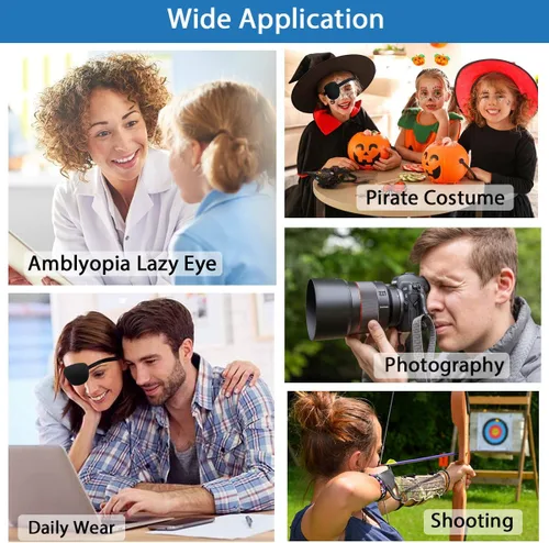 Miniatura 6 de 2 parches oculares para adultos y niños, parche ocular ajustable 3D para ojo derecho o izquierdo, cubierta de un ojo para ojos perezosos, disfraz