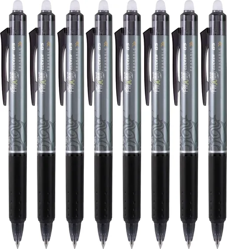 Pilot, FriXion Clicker - Bolígrafos de gel borrables, punta extrafina de 0.020 in, paquete de 8, color negro