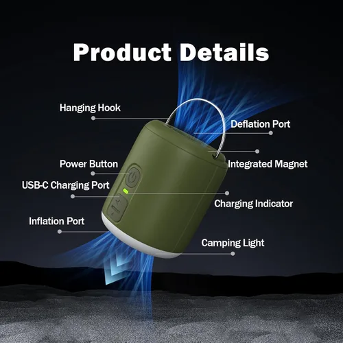 Miniatura 6 de Bomba de aire eléctrica portátil pequeña para inflables y viajes con luz de campamento - Mini inflador inalámbrico de 4.5 KPa, batería recargable