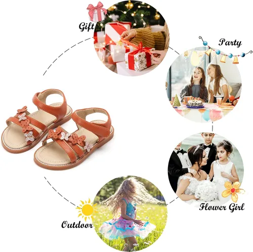 Miniatura 5 de Felix & Flora Sandalias para niña pequeña - Zapatos de vestir para niña de flores, puntera abierta, zapatos planos de verano para niños pequeños