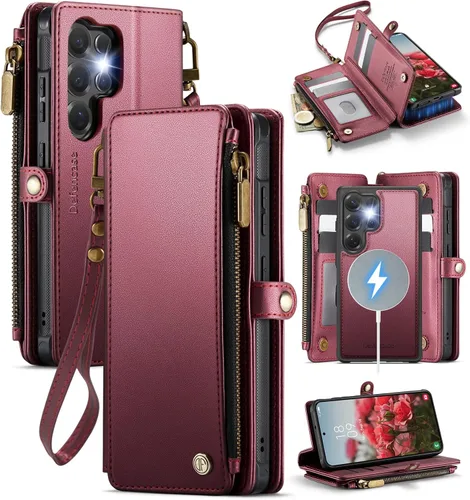 Miniatura 17 de Defencase Funda tipo cartera ultra magnética para Samsung Galaxy S22 compatible con Magsafe con cremallera de bloqueo RFID y tarjetero para mujer