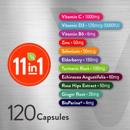 Miniatura 5 de Suplemento multivitamínico de defensa inmunológica 11 en 1 – Cápsulas de refuerzo inmunológico con vitamina D3, vitamina B6, equinácea, cúrcuma