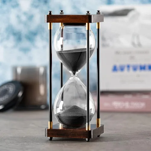 Reloj de Arena Grande de 60 Minutos, Temporizador de Arena de Madera Decorativo con Arena Negra, Reloj de Arena de 1 Hora Negro arena