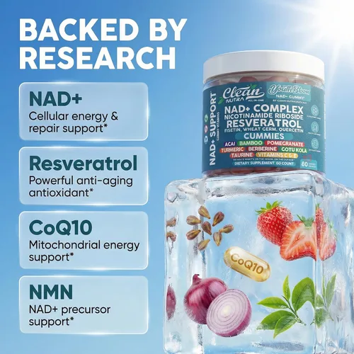 Miniatura 3 de Gomas de Suplemento Youth Bloom NAD+ con Resveratrol, Fisetin, Germen de Trigo, Berberina, Taurina, Cúrcuma, Colágeno, Astaxantina, Nicotinamida