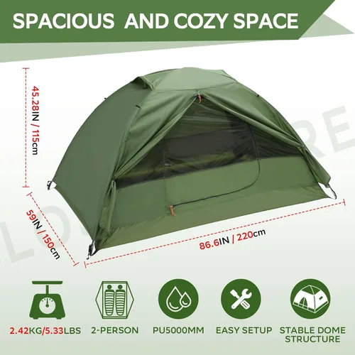 Miniatura 2 de Clostnature Tienda de Campaña Ligera para Mochileros – Tienda de campaña ultraligera para mochileros de 1/2/3/4 personas, tienda de campaña Verde
