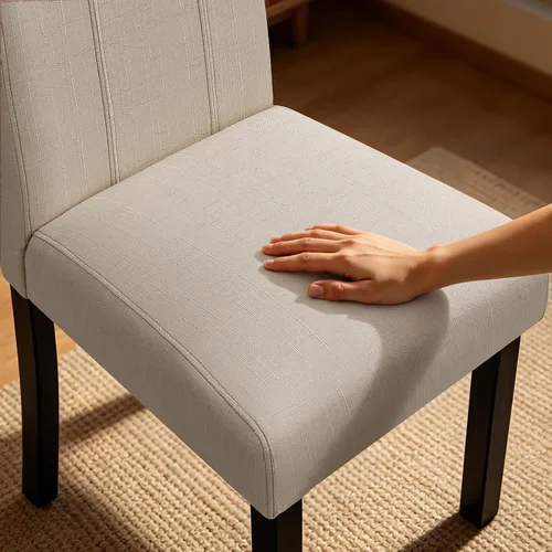 Miniatura 7 de CHUN YI Juego de 2 sillas de comedor tapizadas, sillas de comedor de tela con patas de madera maciza, sillas de cocina modernas para casa de campo