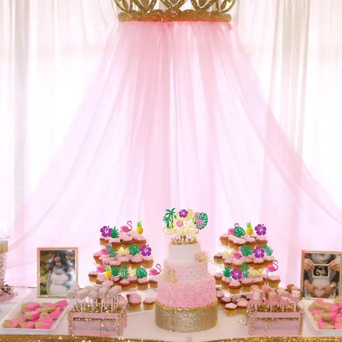 Miniatura 4 de Rsstarxi Paquete de 25 adornos tropicales para cupcakes Luau con decoración de pastel de flamenco de feliz cumpleaños, palmera, flamenco, piña