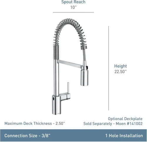 Miniatura 8 de Grifo de cocina Moen Align cromado con sensor de ondas Motionsense sin contacto, de una manija, arco alto, resorte, preenjuague, extraíble con Cromo