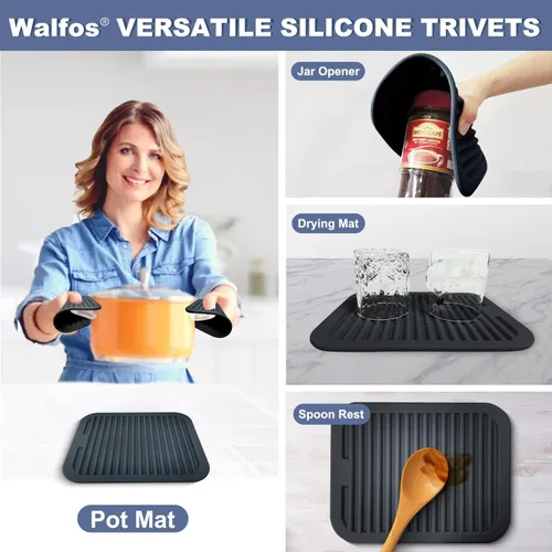 Miniatura 3 de Walfos Salvamanteles para platos calientes, soportes multiusos de silicona para ollas, almohadillas térmicas para ollas y sartenes calientes