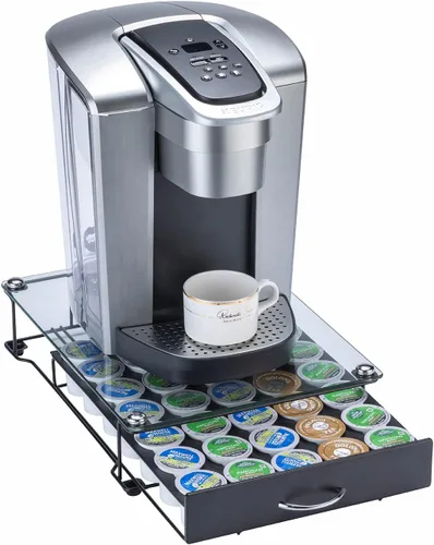 ZCDCP Cajón para taza K, soporte para cápsulas de café para K Cup Orgainzer con parte superior de vidrio termpered, soporte para cápsulas de café