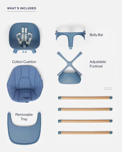 Miniatura 6 de Lalo The Chair Silla alta convertible 3 en 1 para bebés y niños pequeños, bandeja apta para lavavajillas, reposapiés ajustable, arándano Azul