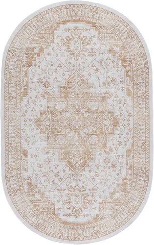 Miniatura 3 de SAFAVIEH Alfombra lavable Arizona Collection – 5 x 8 pies, ovalada, beige y dorado, antideslizante y fácil de limpiar, ideal para sala de estar