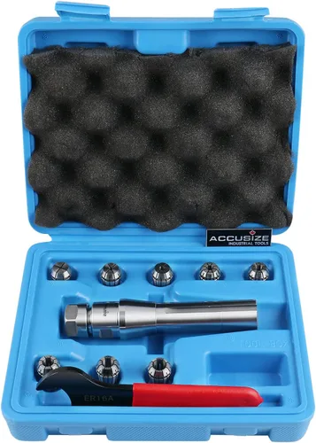 Miniatura 2 de Accusize Industrial Tools R8 Shank Plus 8 Pcs Sistema de Collet Er16, 3/32" - 3/8", 1 Llave en una Caja Ajustada, 0223-0944