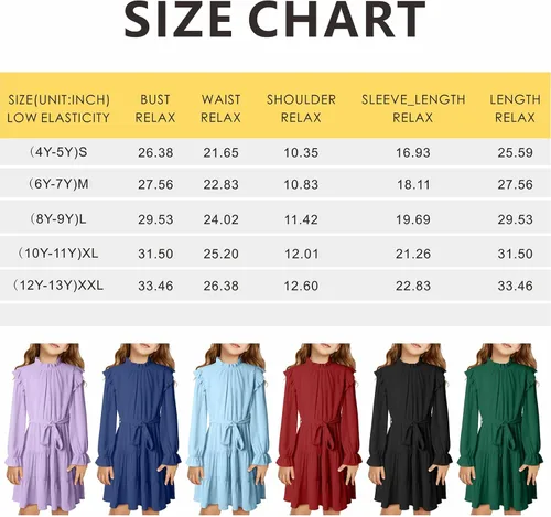Miniatura 6 de blibean Vestidos elegantes con cinturón para niñas de 4 a 13 años