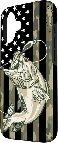 Miniatura 2 de Funda de camuflaje para iPhone 16, diseño de bandera estadounidense, pescador, pescador, camuflaje