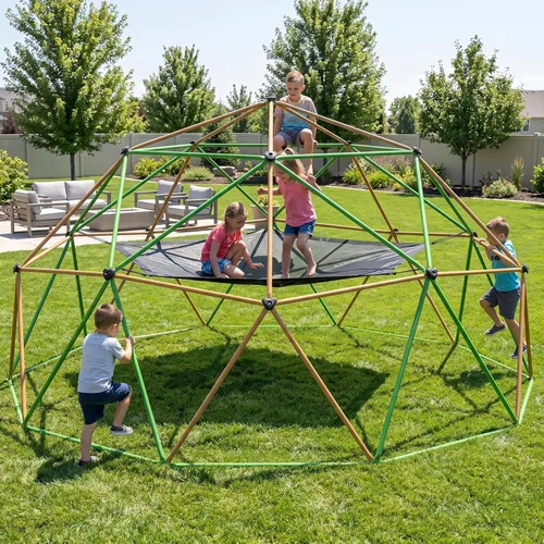 Gardenature Cúpula de escalada de 13 pies con hamaca y columpio, gimnasio de selva al aire libre para niños, cúpula geométrica que soporta 880