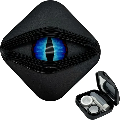Miniatura 12 de Paquete de 2 fundas para lentes de contacto de Halloween (solo funda, sin contactos), color negro gótico, moderno y a prueba de fugas