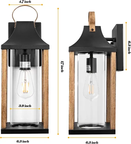 Miniatura 3 de Lámpara de Pared Grande para Exteriores 17" H Luminaria con Vidrio Transparente Cilíndrico Aplique de Pared Moderno para Patio Porche Patio, Base